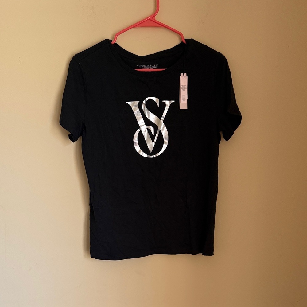 NWT - Victoria's Secret Black Tee with Silver Emblem‎